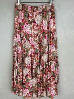 Petal and Pup size 10 tiered boho maxi skirt smocked waist tan floral